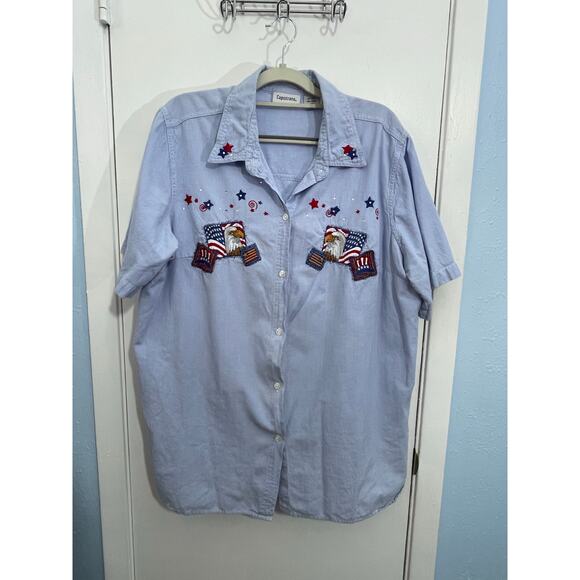 Vintage 4th of July Shirt Size 20 Red White Blue Flags Stars Eagle Patchwork - Picture 1 of 5